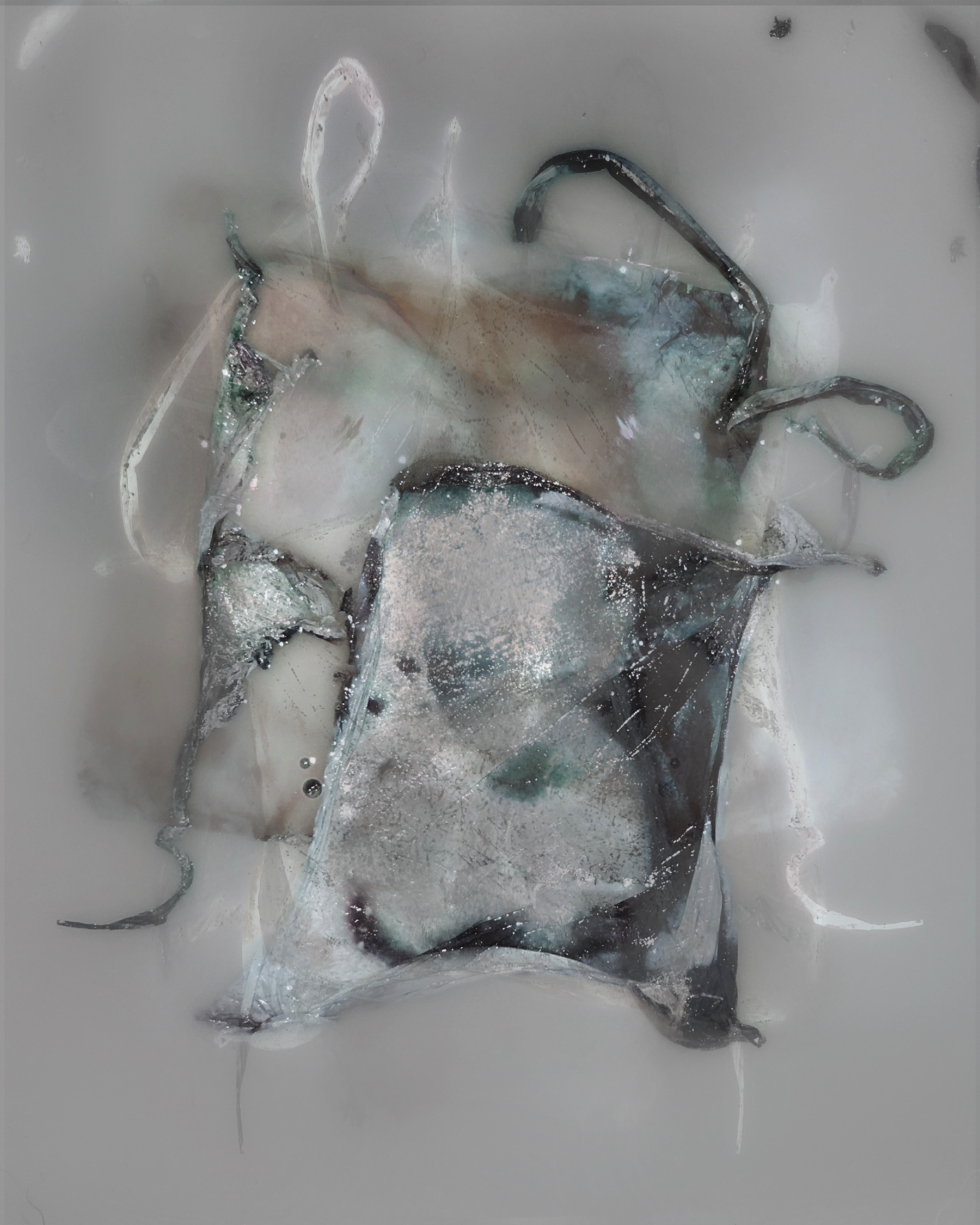 Auto-generated description: A blurred, abstract composition featuring soft, swirling textures and muted colors on a grayish background.